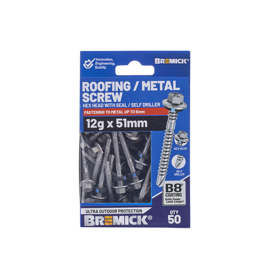 Bremick Hex Roofing Screw - 12g x 51mm - 50 Pack