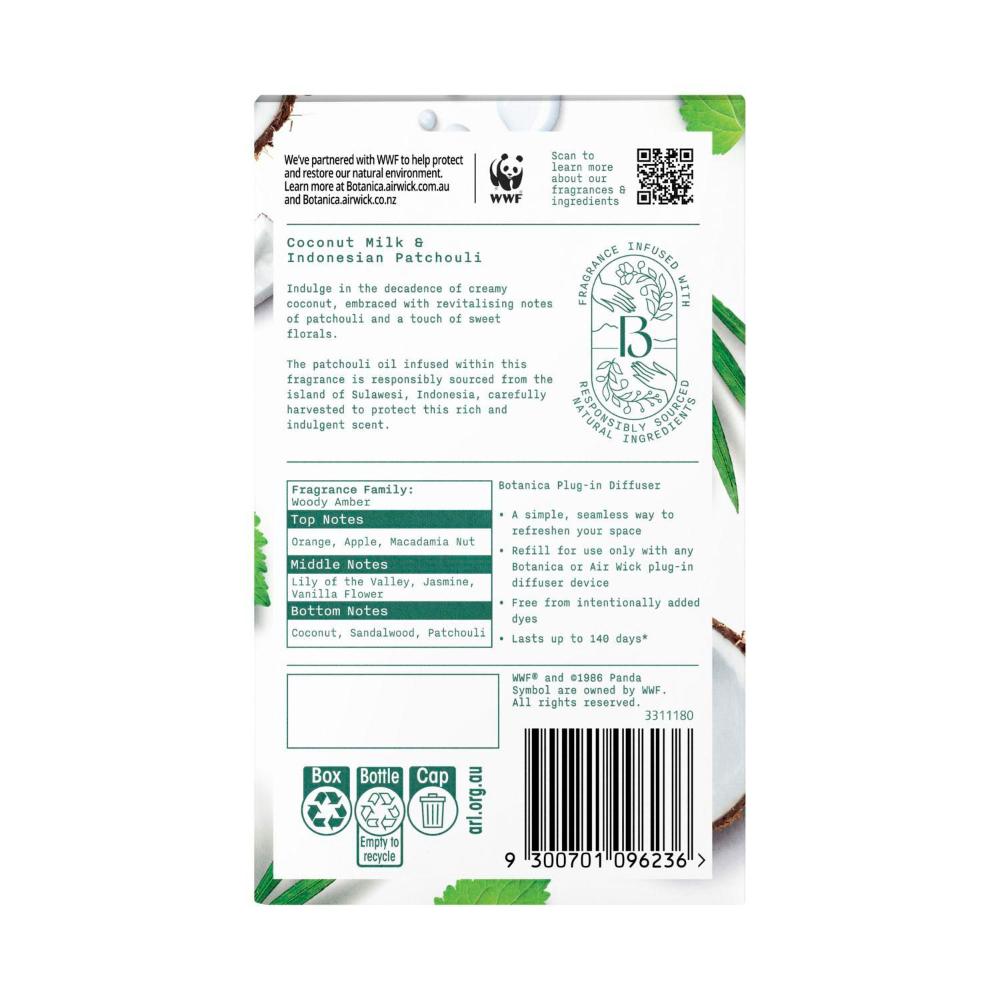Botanica By Air Wick Air Plug In Diffuser Refill Coconut Milk & Indonesian Patchouli - 22mL
