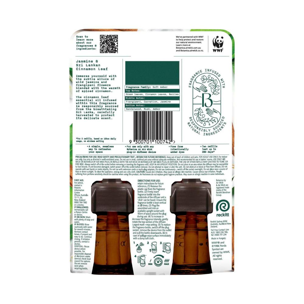 Botanica By Air Wick Plug- In Diffuser Refill Jasmine & Sri Lankan Cinnamon Lea ... 44mL