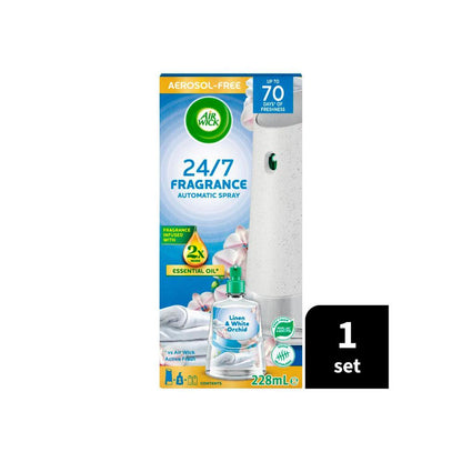 Air Wick Aerosol Free Auto Spray Essential Oil + Refill Linen & White Orchid - 1 Pack