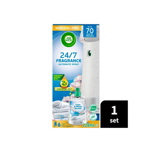 Air Wick Aerosol Free Auto Spray Essential Oil + Refill Linen & White Orchid - 1 Pack