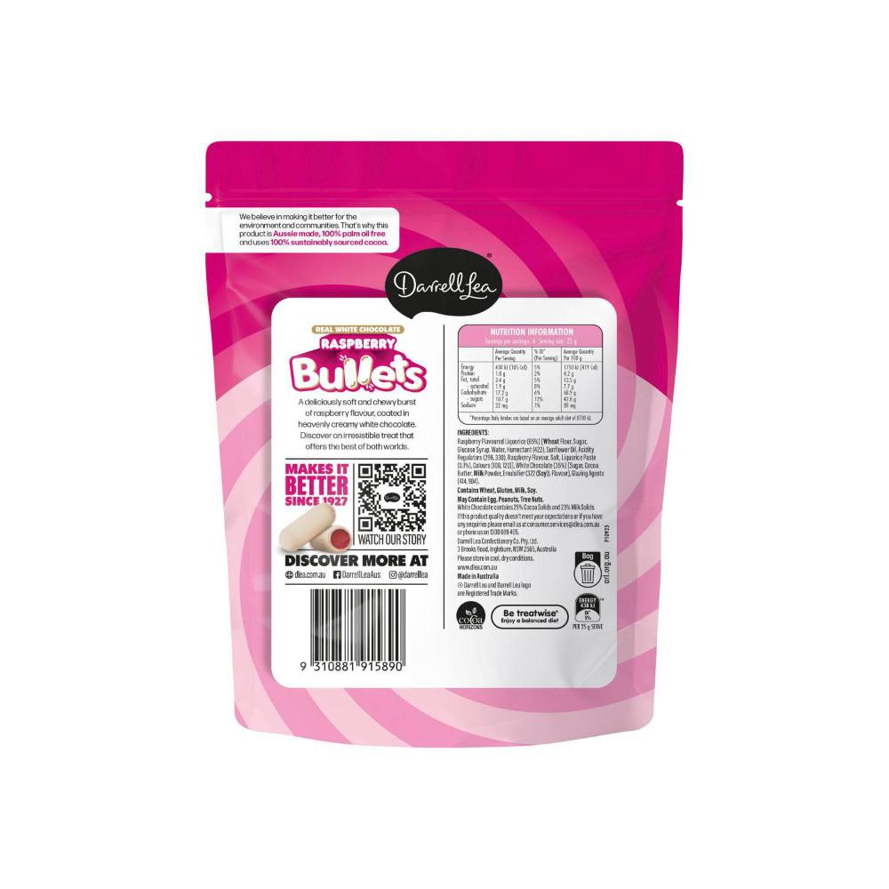 Darrell Lea White Chocolate Raspberry Bullets - 150g