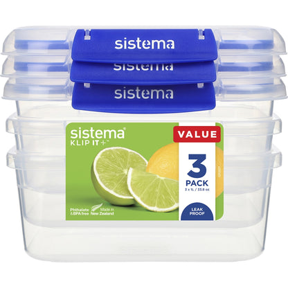 Sistema Klip It Plus Rectangle Food Container 1l X 3 Pack