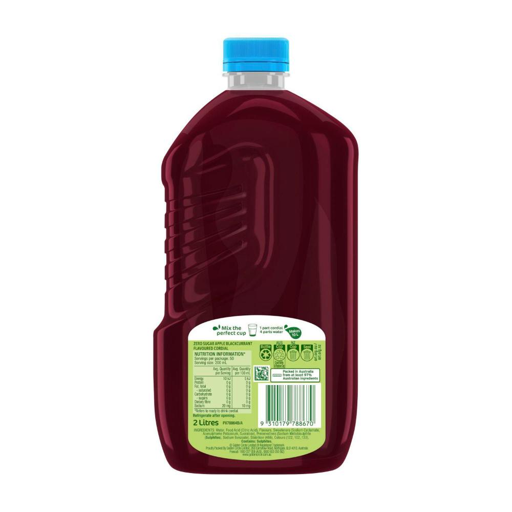Golden Cire Cordial Zero Sugar Apple Blackcurrant - 2L