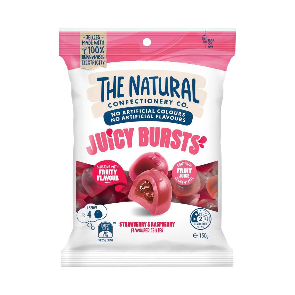 The Natural Confectionery Co. Juicy Bursts Strawberry & Raspberry Lollies - 150g
