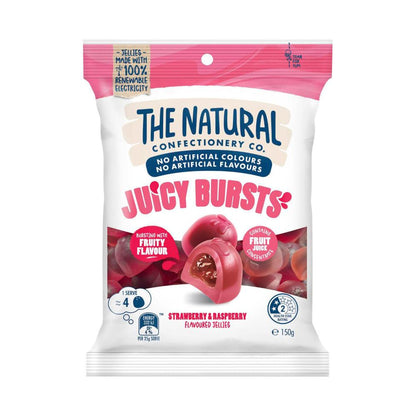 The Natural Confectionery Co. Juicy Bursts Strawberry & Raspberry Lollies - 150g