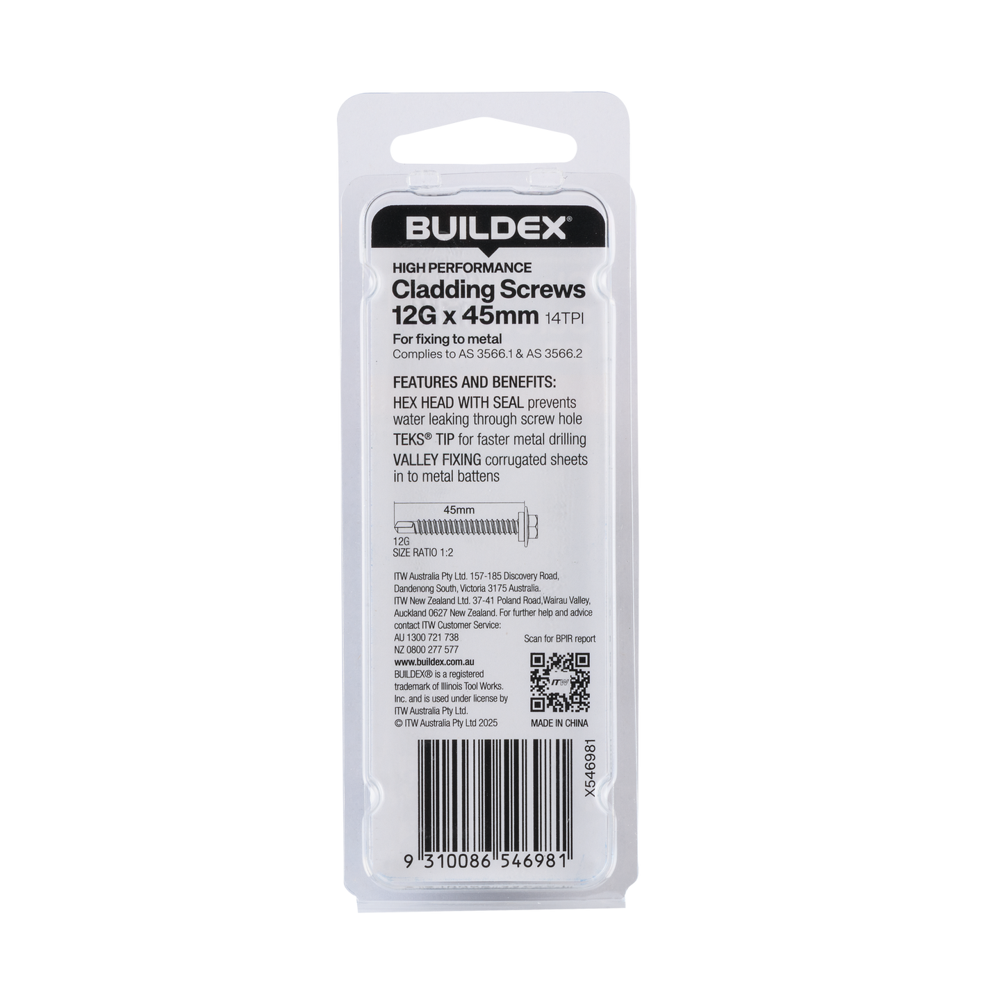 Buildex Roofing Teks Screws - 12g x 45mm - Class 3 - 8 Pack