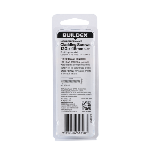 Buildex Roofing Teks Screws - 12g x 45mm - Class 3 - 8 Pack