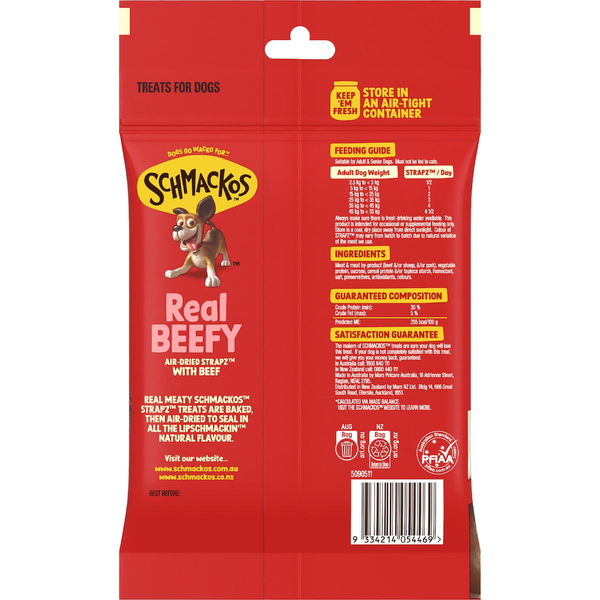 Schmackos Strapz Dog Treats With Beef 200g