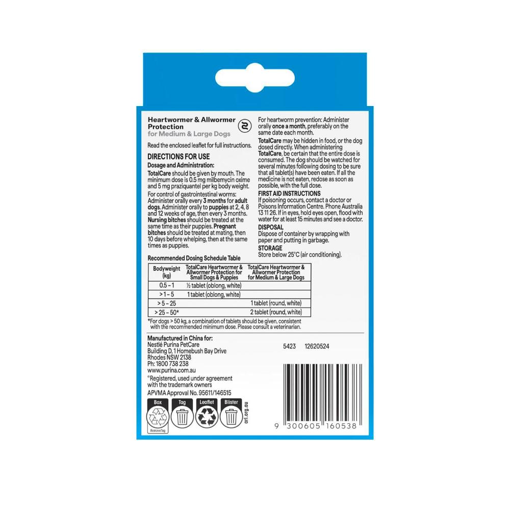 Totalcare Heartwormer Prot Medium & Large Dogs Treatment - 2 Pack