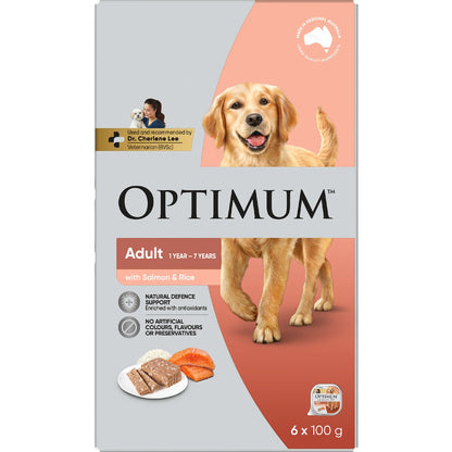 Optimum Salmon & Rice Wet Dog Food 100g X 6 Pack