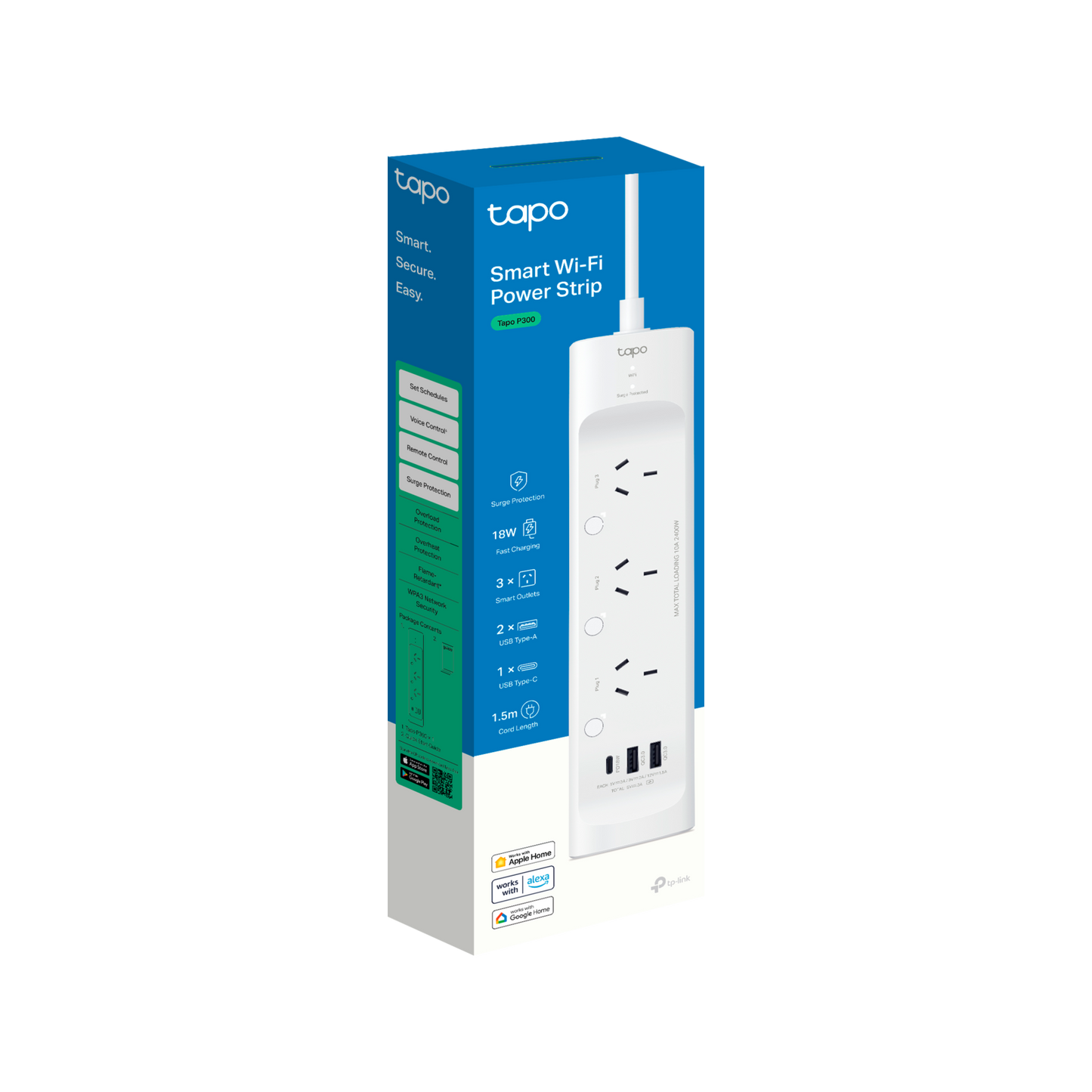 TP-Link Tapo Smart Wi-Fi Power Strip - 3 Outlet - 1.5m - White