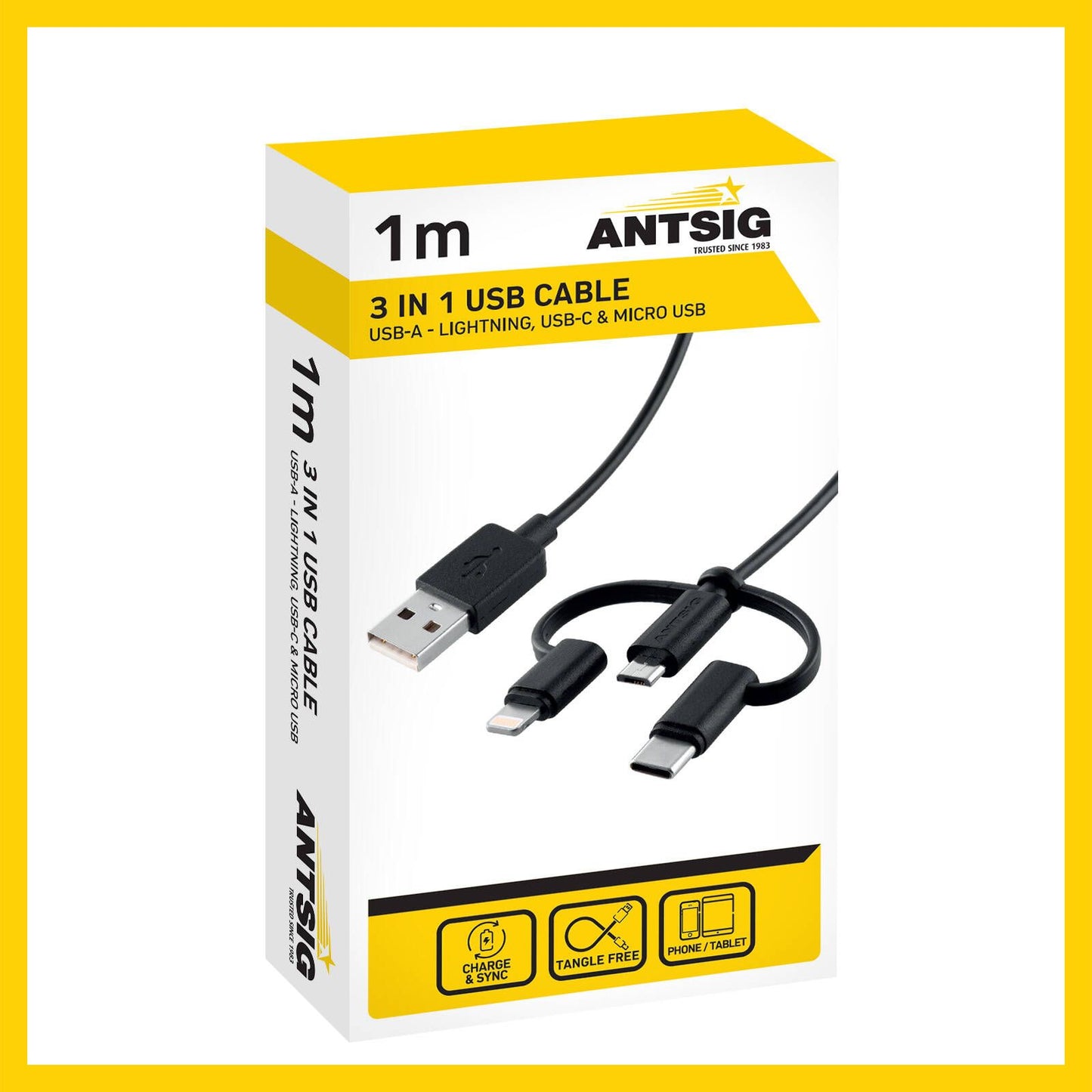 Antsig 3 in 1 USB Cable - 1m