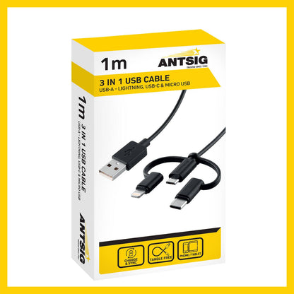 Antsig 3 in 1 USB Cable - 1m