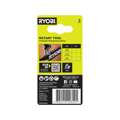 Ryobi Rotary Chainsaw Sharpening Stones Set - 5/32", 3/16", 7/32" - 3 Piece