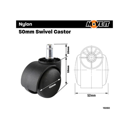 Move It Office Chair Castor 50mm Black Nylon Hooded 2 Pack