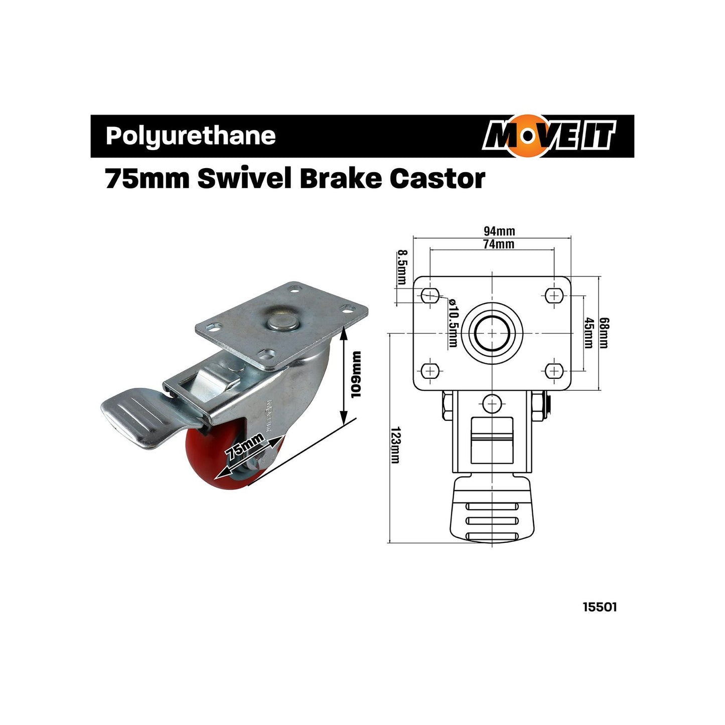 Move It Swivel Brake Castor - 75mm