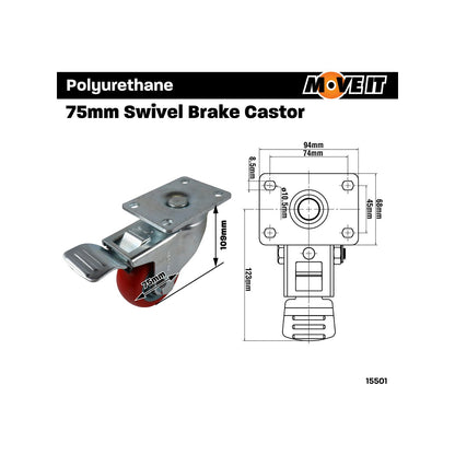 Move It Swivel Brake Castor - 75mm