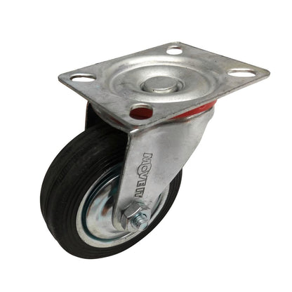 Move It 75mm Black Rubber Swivel Plate Castor 50kg Load Capacity