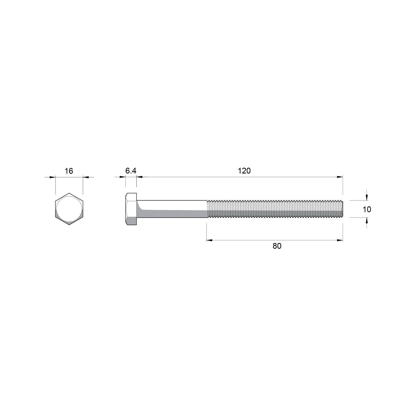 Zenith M10 x 120mm Hot Dipped Galvanised Black Hex Head Bolts & Nuts - 25 Pack
