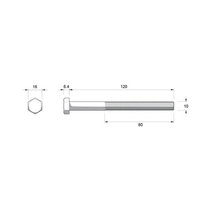 Zenith M10 x 120mm Hot Dipped Galvanised Black Hex Head Bolts & Nuts - 25 Pack
