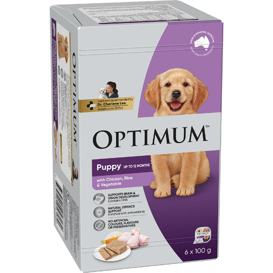 Optimum Puppy Wet Dog Food With Chicken Rice & Vegetables 100g X 6 Pack