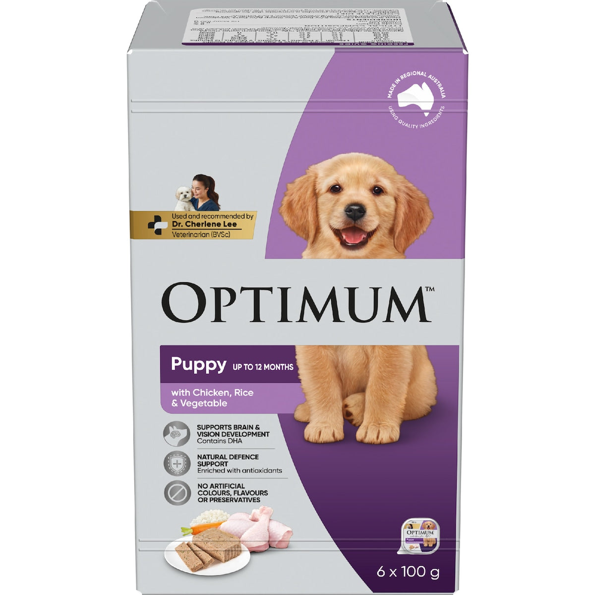 Optimum Puppy Wet Dog Food With Chicken Rice & Vegetables 100g X 6 Pack
