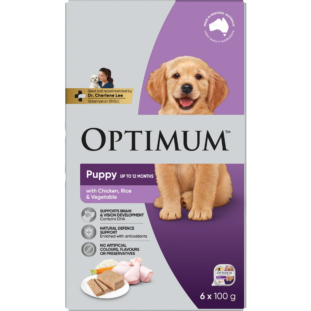 Optimum Puppy Wet Dog Food With Chicken Rice & Vegetables 100g X 6 Pack