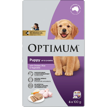 Optimum Puppy Wet Dog Food With Chicken Rice & Vegetables 100g X 6 Pack
