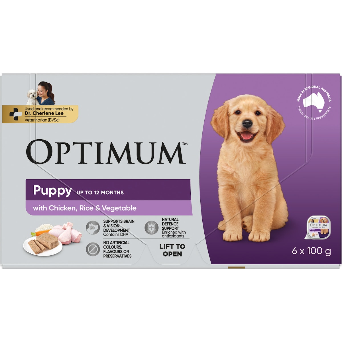 Optimum Puppy Wet Dog Food With Chicken Rice & Vegetables 100g X 6 Pack
