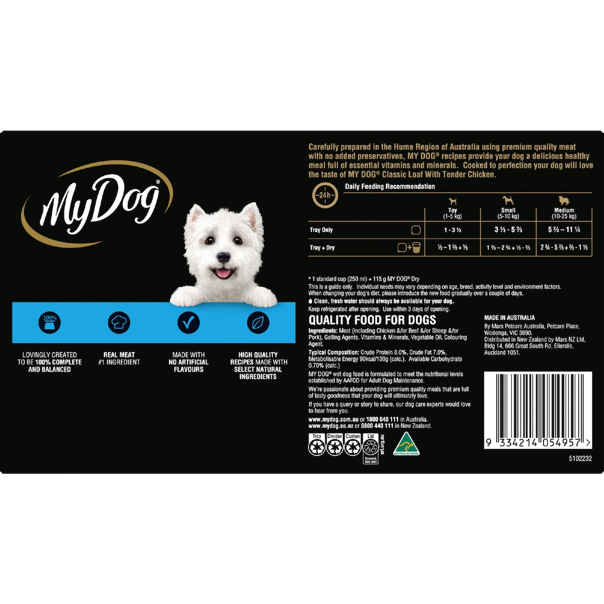 My Dog Adult Classic Loaf Tender Chicken Wet Food Trays 100g X 24 Pack