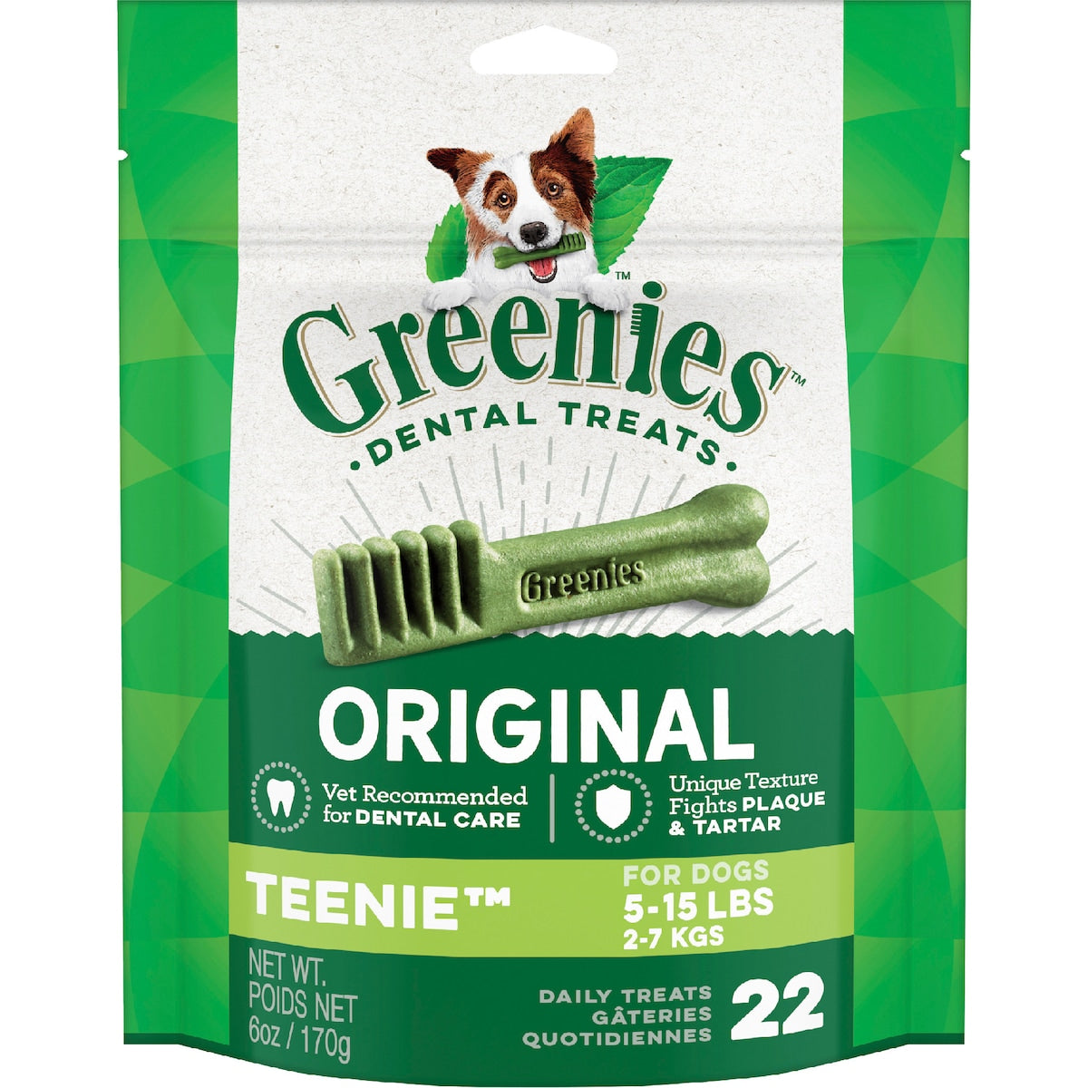Greenies Canine Dental Dog Treats Original Teenie 22 Chews 170g