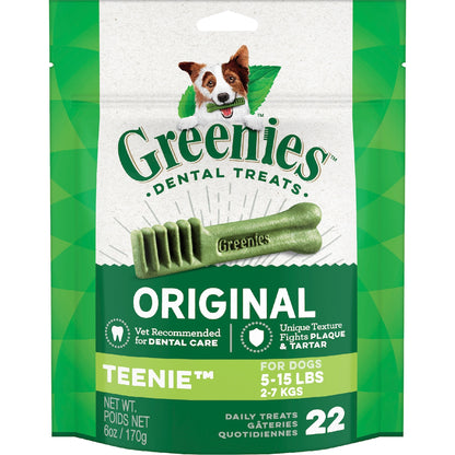 Greenies Canine Dental Dog Treats Original Teenie 22 Chews 170g