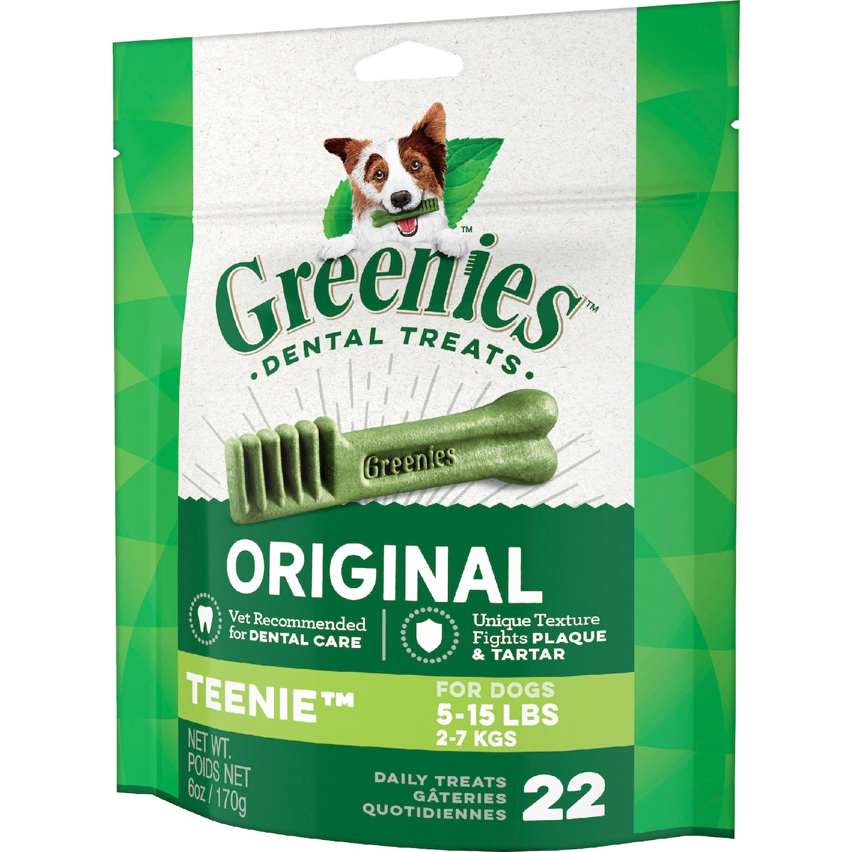 Greenies Canine Dental Dog Treats Original Teenie 22 Chews 170g