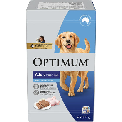 Optimum Adult Wet Dog Food With Chicken & Rice Trays 100g X 6 Pack