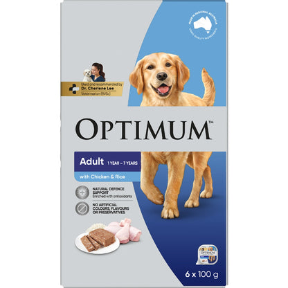 Optimum Adult Wet Dog Food With Chicken & Rice Trays 100g X 6 Pack