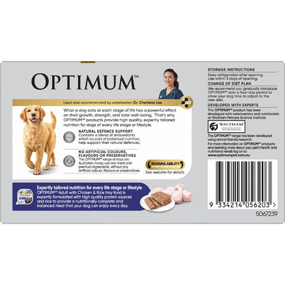 Optimum Adult Wet Dog Food With Chicken & Rice Trays 100g X 6 Pack