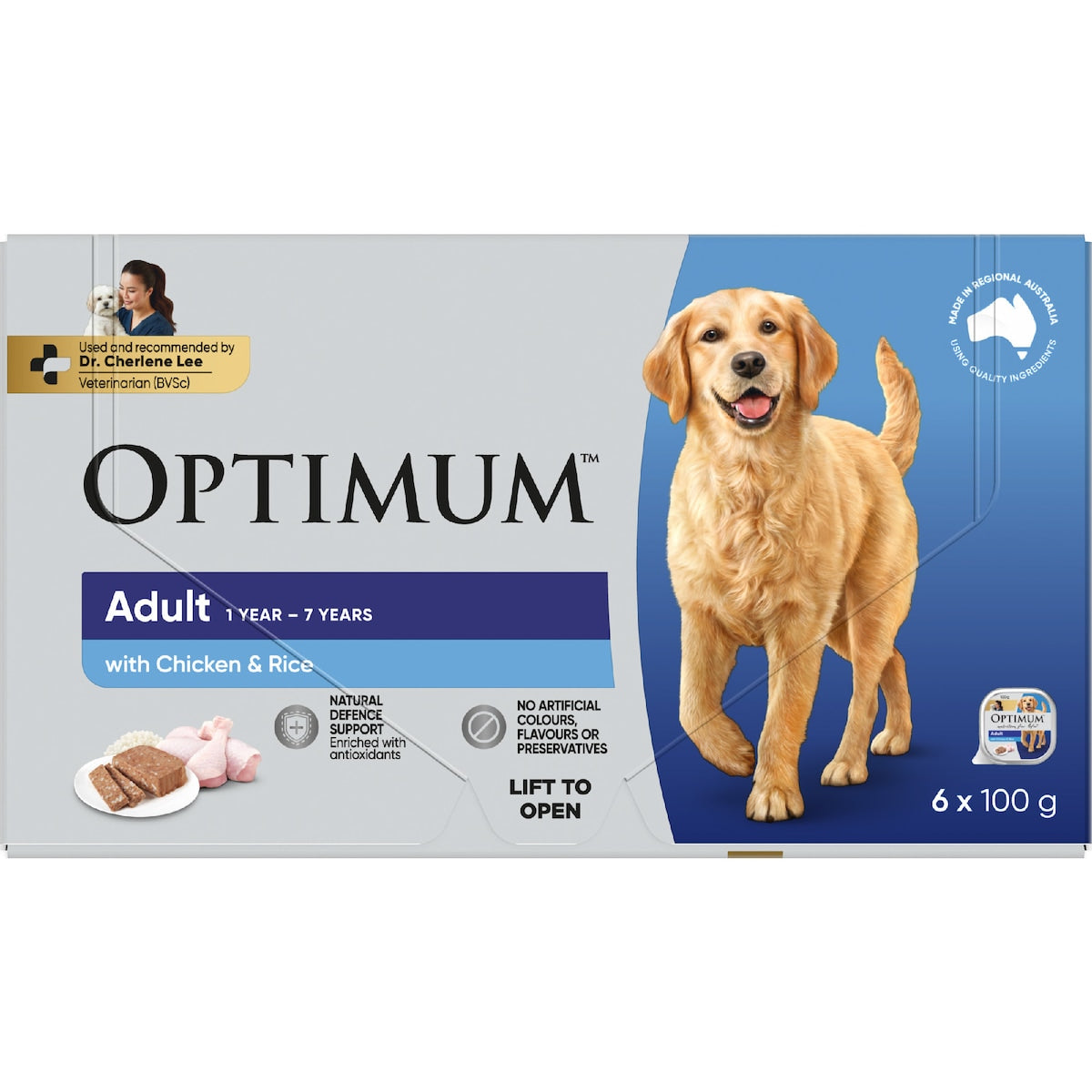 Optimum Adult Wet Dog Food With Chicken & Rice Trays 100g X 6 Pack
