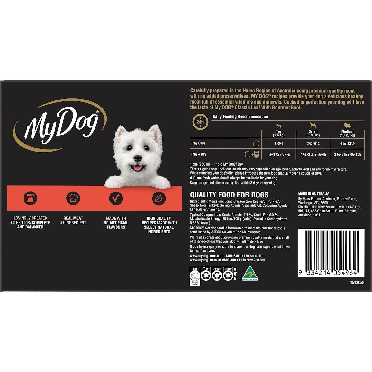 My Dog Adult Classic Loaf Gourmet Beef Wet Food Trays 100g X 24 Pack