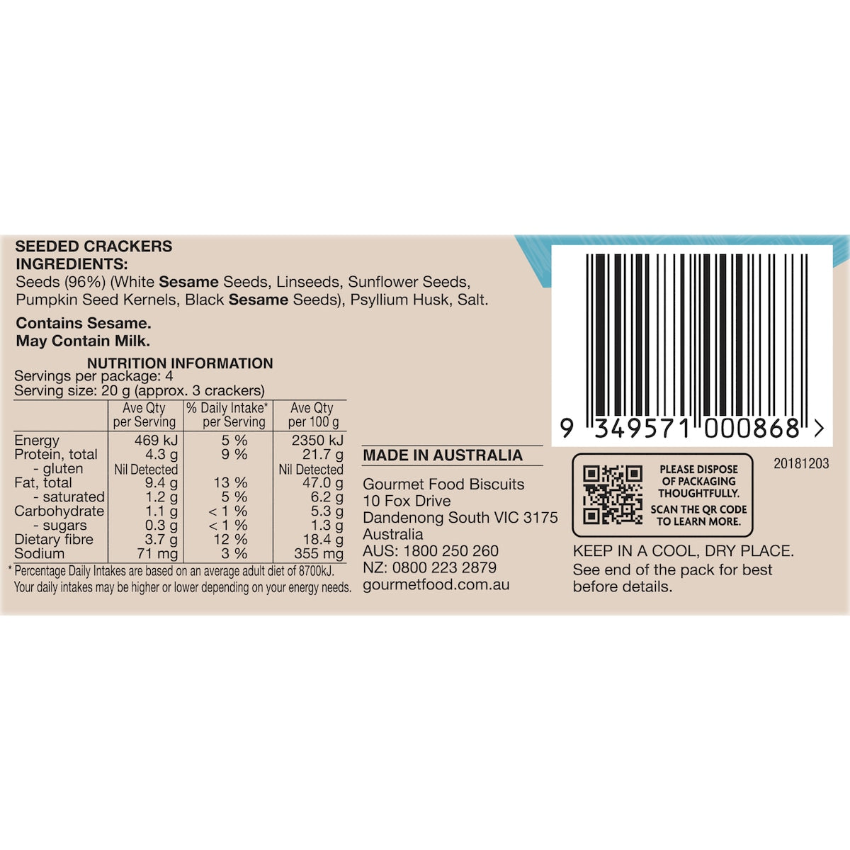 Olinas Bakehouse Seeded Crackers Original 80g
