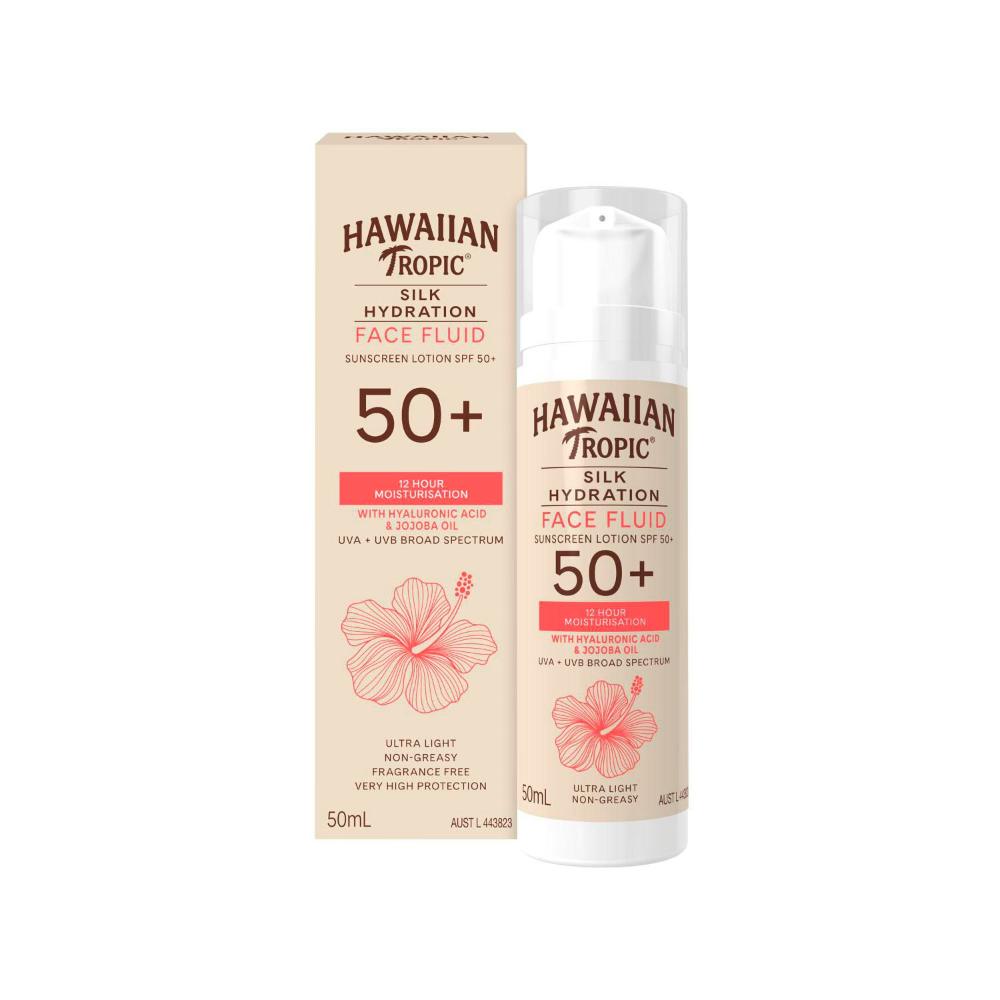Hawaiian Tropic Silk Hydration Face Fluid Sunscreen Lotion Spf 50+ - 50mL
