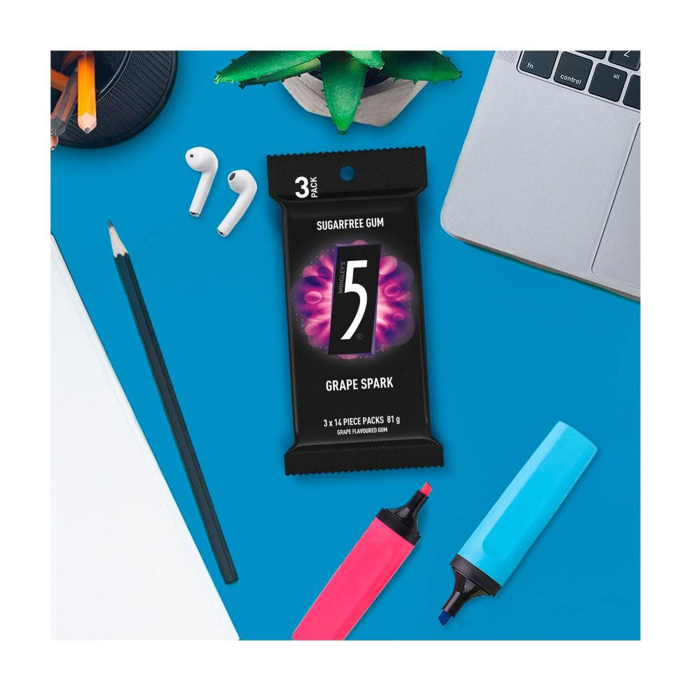 5 Gum Grape Spark Sugar Free Chewing Gum 3 Pack - 81g