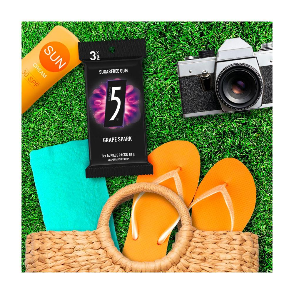 5 Gum Grape Spark Sugar Free Chewing Gum 3 Pack - 81g