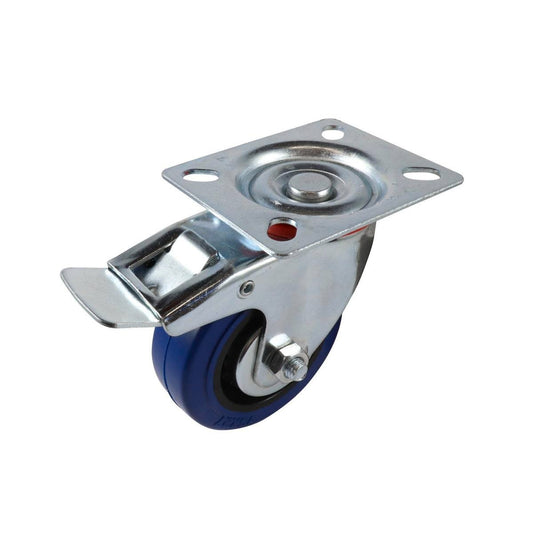 Easyroll Swivel Brake Castor - 75mm - Blue Elastic Rubber - Non-Marking