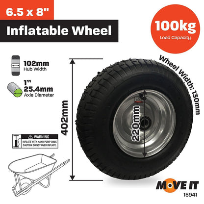 Move It Pneumatic Wheel 6.5 x 8 Steel Hub Durable Shock Absorbing