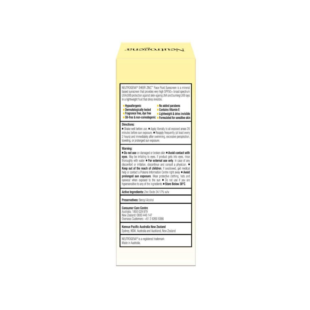 Neutrogena Sheer Zinc Face Fluid Sunscreen SPF 50+ - 50mL