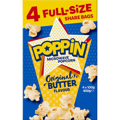 Poppin Microwave Popcorn Butter Flavour 100g X 4 Pack