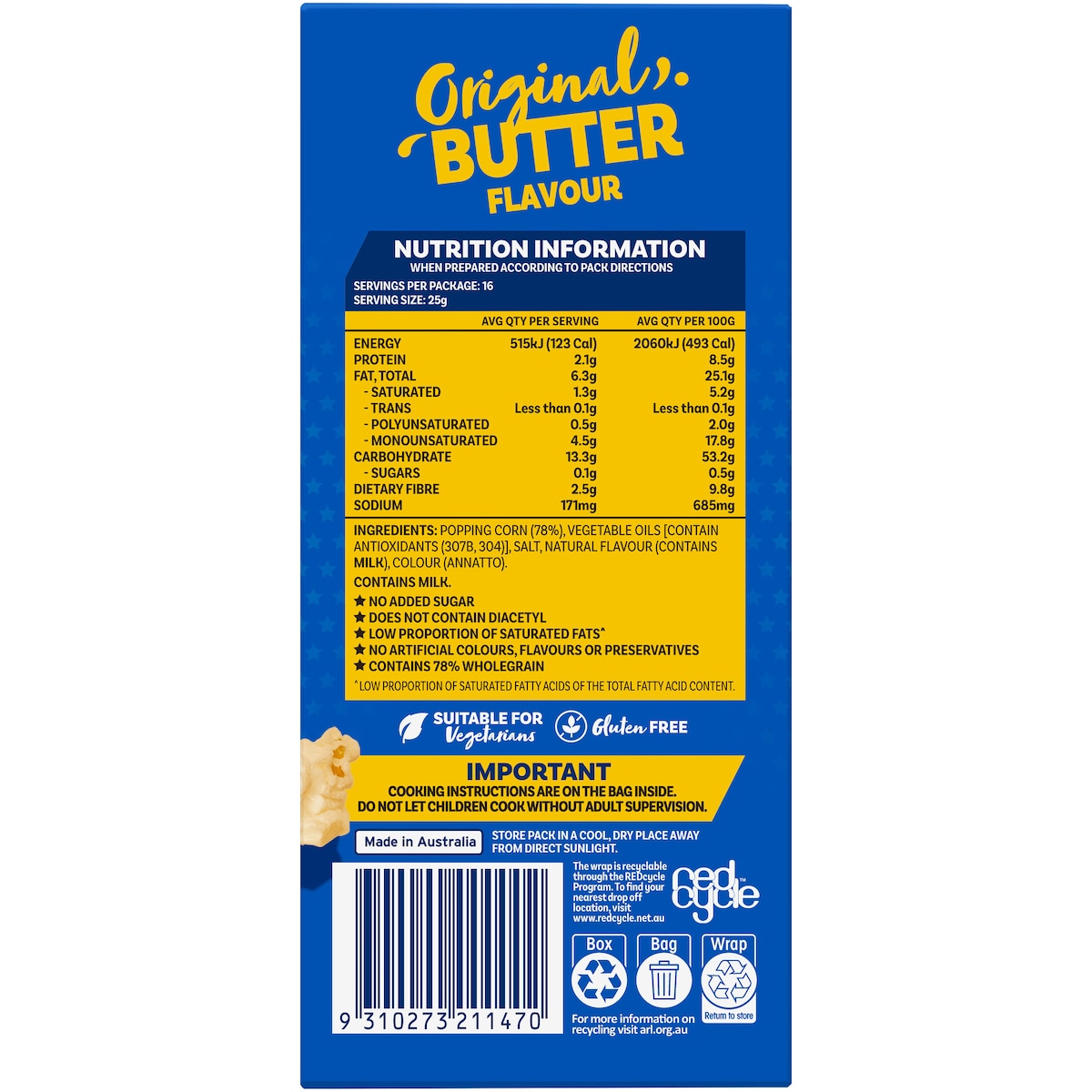 Poppin Microwave Popcorn Butter Flavour 100g X 4 Pack