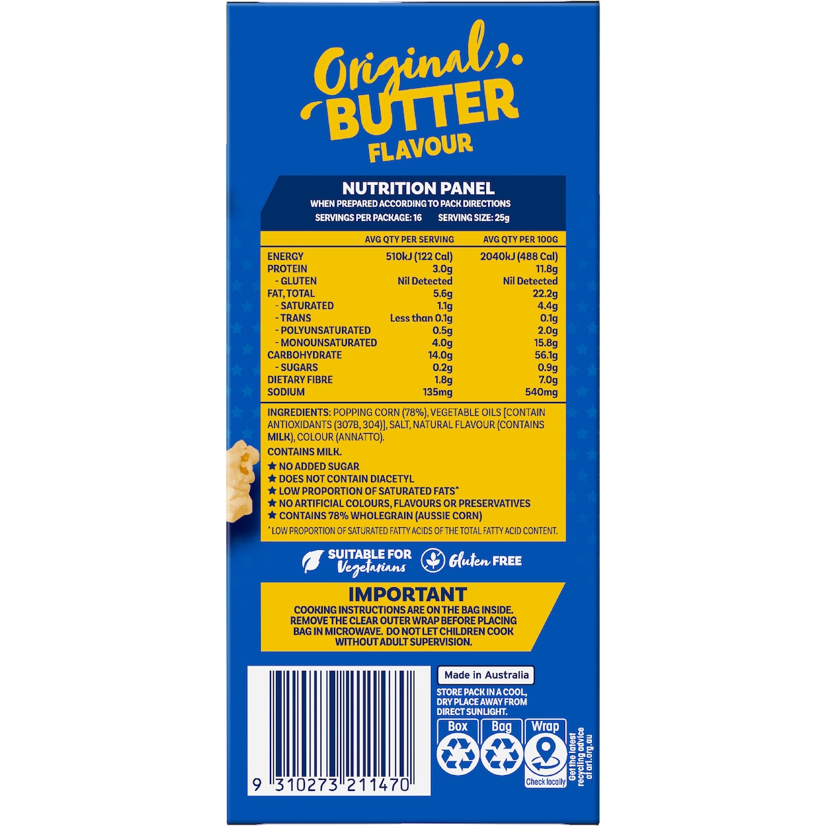 Poppin Microwave Popcorn Butter Flavour 100g X 4 Pack