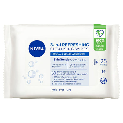 Nivea Refreshing Biodegradable Face Cleansing Makeup Wipes 25 Pack
